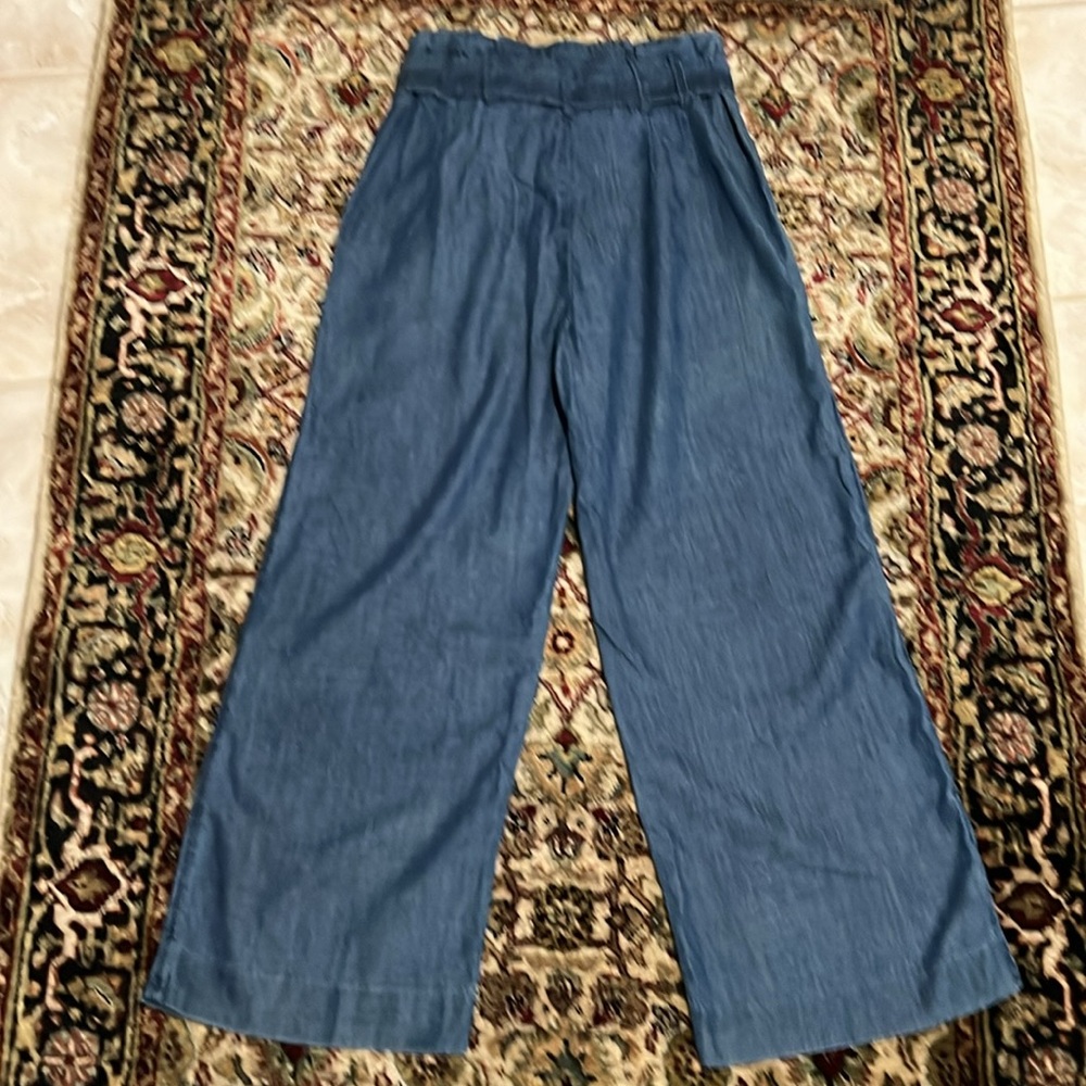 Abercrombie & Fitch Wide-Leg Chambray Denim Pants Size XS High Waist Paperbag - Picture 4 of 5